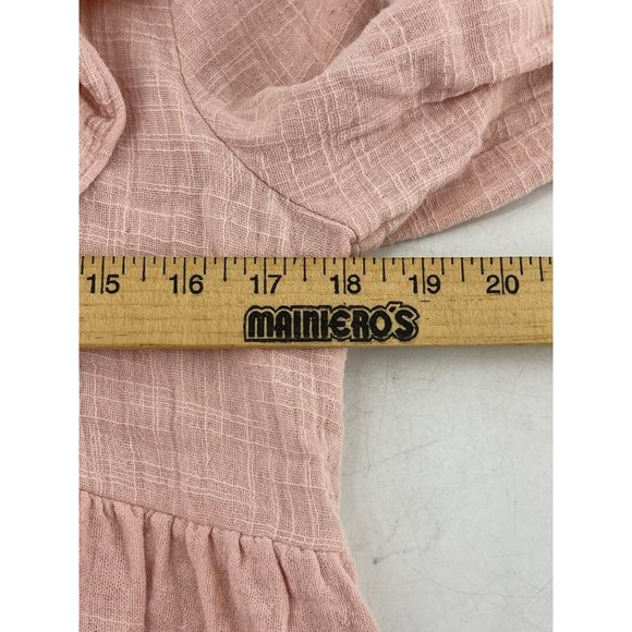 Lucky Brand Women's 100% Cotton Pink Linen Long Sleeve Ruffled Top Shirt Size S - Picture 7 of 9